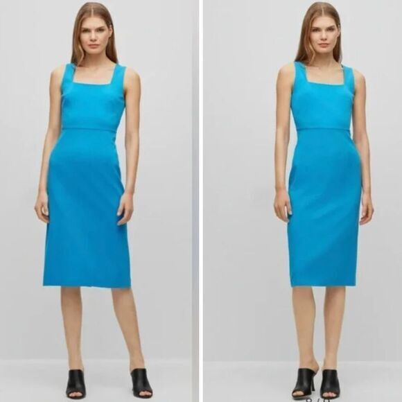 New! BOSS Domeja Square Neck Sheath Dress in Brilliant Blue, US size 10 - Picture 2 of 16